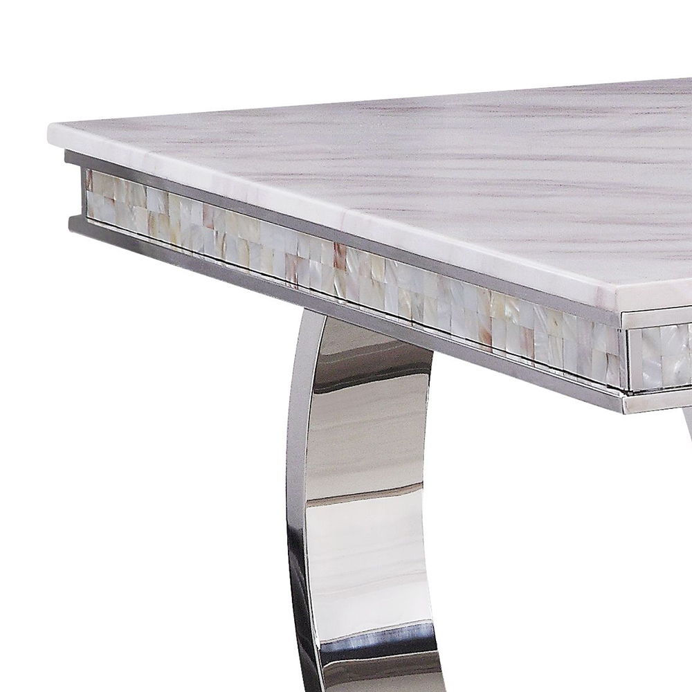 Zander - Dining Table - White Printed Faux Marble Top & Mirrored Silver - Urban Living Furniture (Los Angeles, CA)