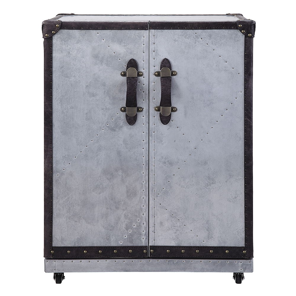 Brancaster - Wine Cabinet - Antique Ebony Top Grain Leather & Aluminum - Urban Living Furniture (Los Angeles, CA)
