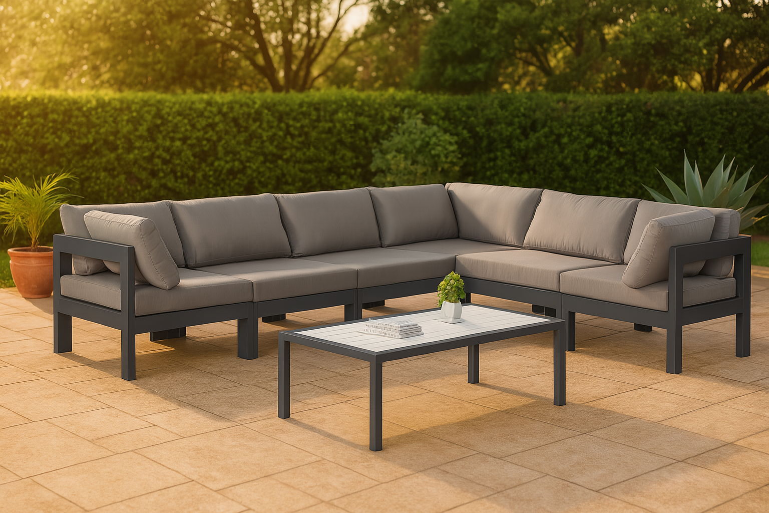 Nizuc - Outdoor Patio 6 Piece Modular Sectional With Gray Frame - Urban Living Furniture (Los Angeles, CA)