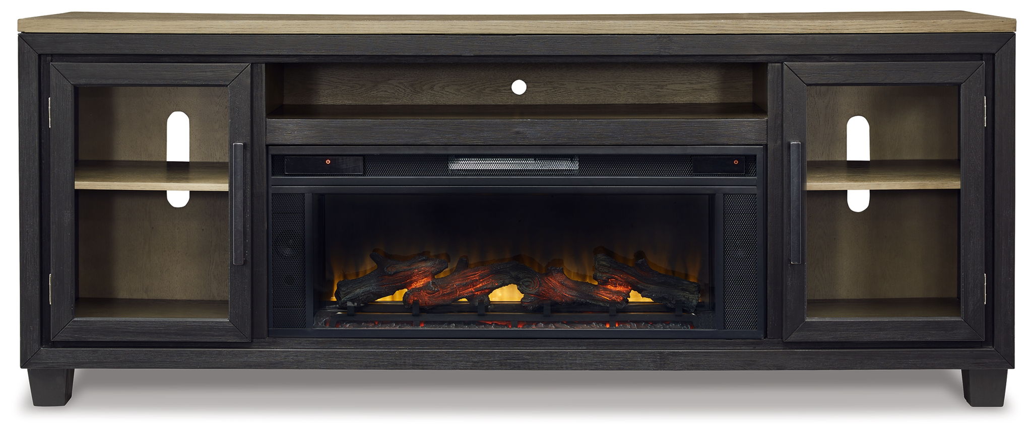 Foyland - 83" TV Stand With Electric Infrared Fireplace Insert - Black / Brown - Urban Living Furniture (Los Angeles, CA)
