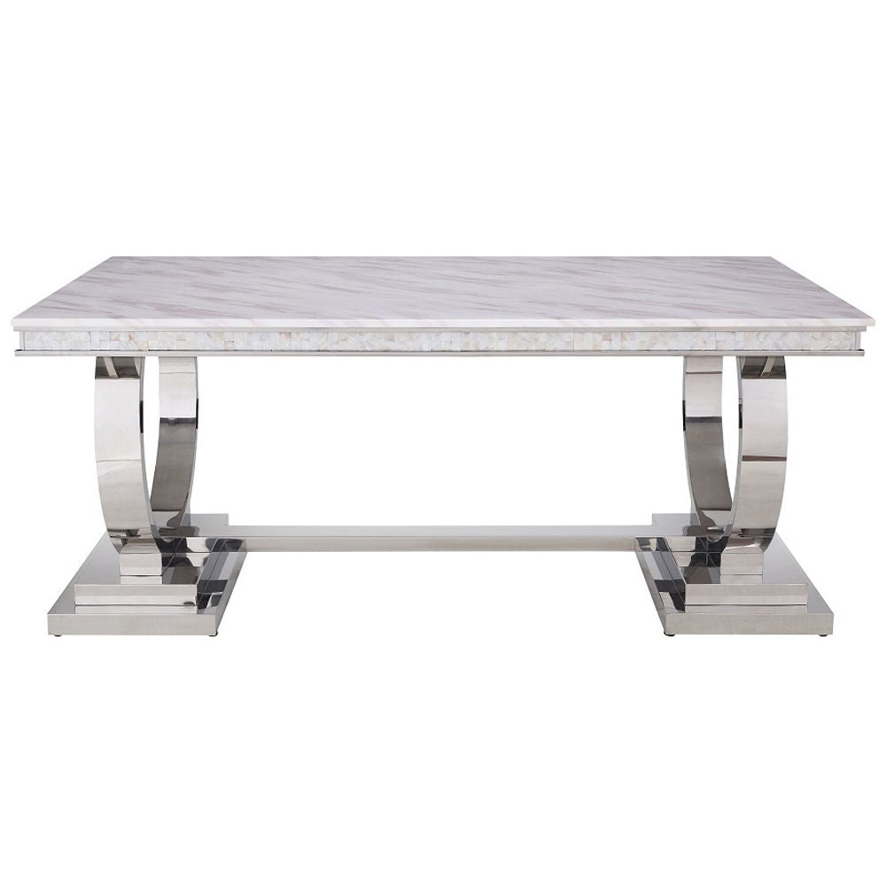 Zander - Dining Table - White Printed Faux Marble Top & Mirrored Silver - Urban Living Furniture (Los Angeles, CA)