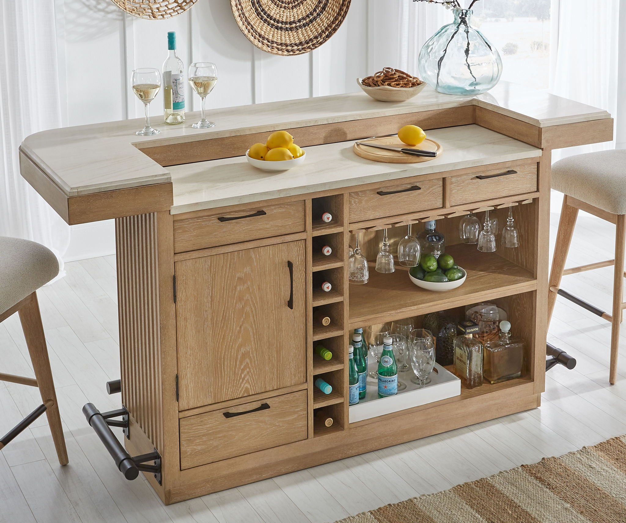 Escape - Dining Bar With 2 Upholstered Swivel Barstools - Glazed Natural Oak / Black Metal Trim - Urban Living Furniture (Los Angeles, CA)