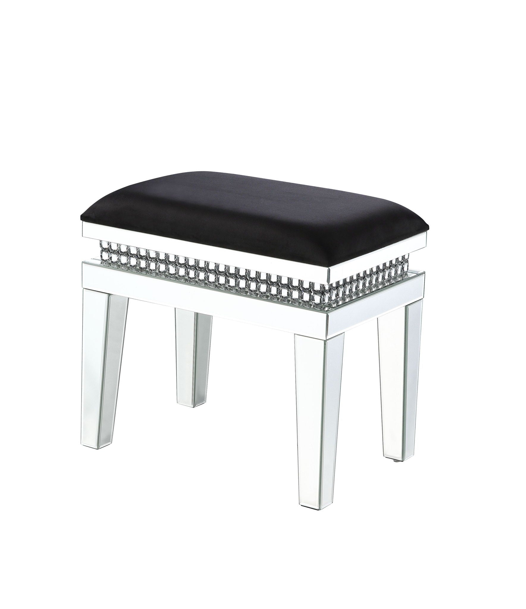 Lotus - Vanity Stool - Black Fabric, Mirrored & Faux Crystals - Urban Living Furniture (Los Angeles, CA)