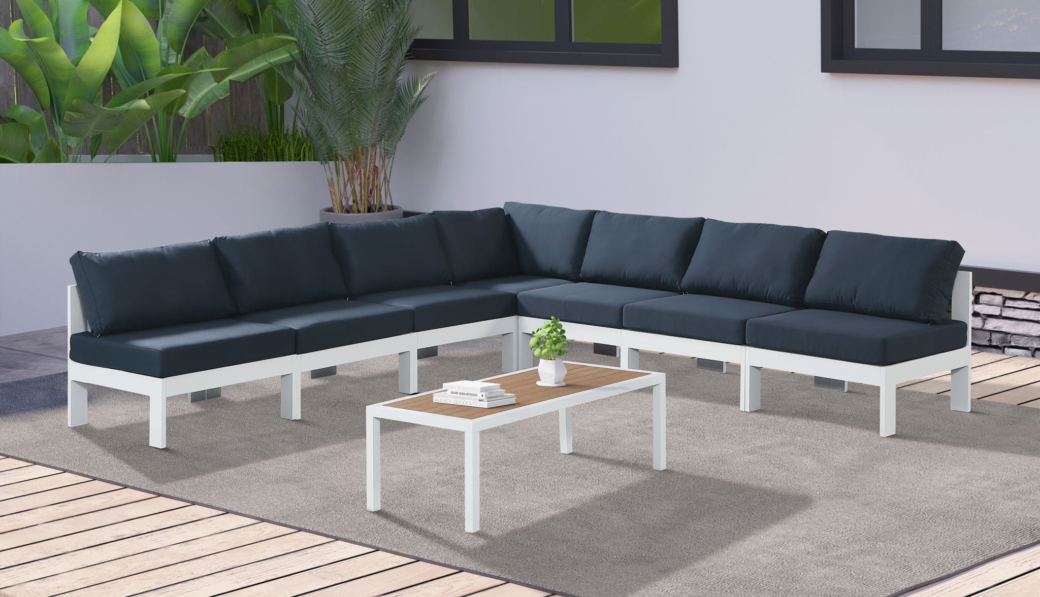 Nizuc - Outdoor Patio 7 Piece Modular Sectional With White Frame - Urban Living Furniture (Los Angeles, CA)
