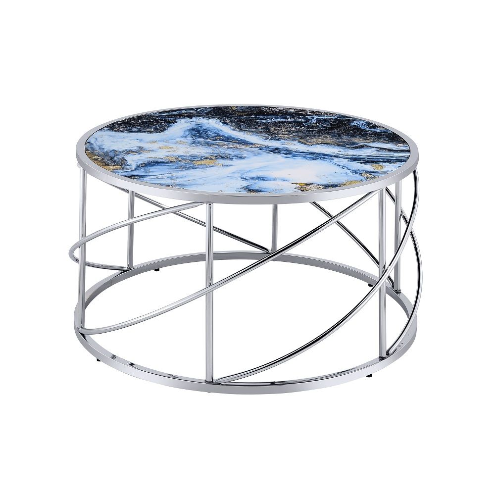 Lyda - Coffee Table - Blue Marble Print & Chrome - Urban Living Furniture (Los Angeles, CA)