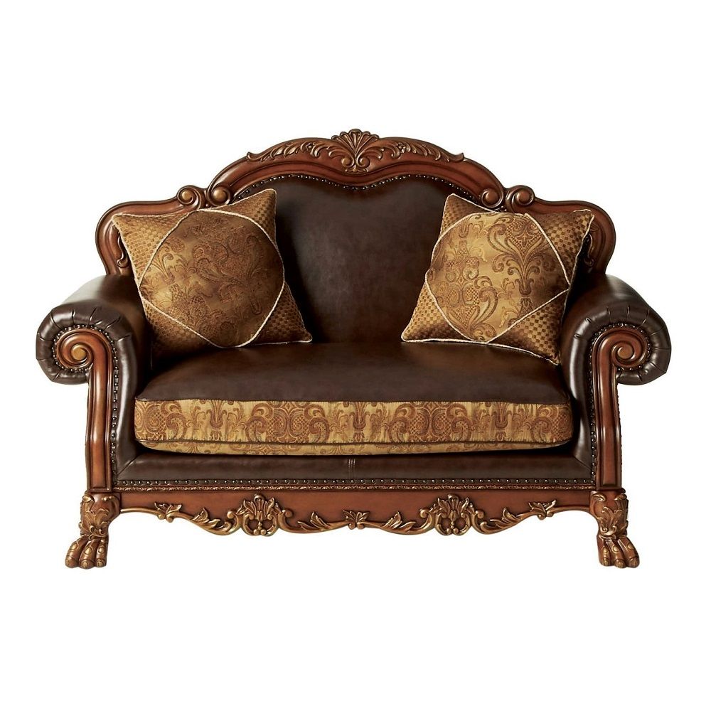 Dresden - Loveseat With 2 Pillows - Brown Synthetic Leather & Chenille, Cherry Oak - Urban Living Furniture (Los Angeles, CA)