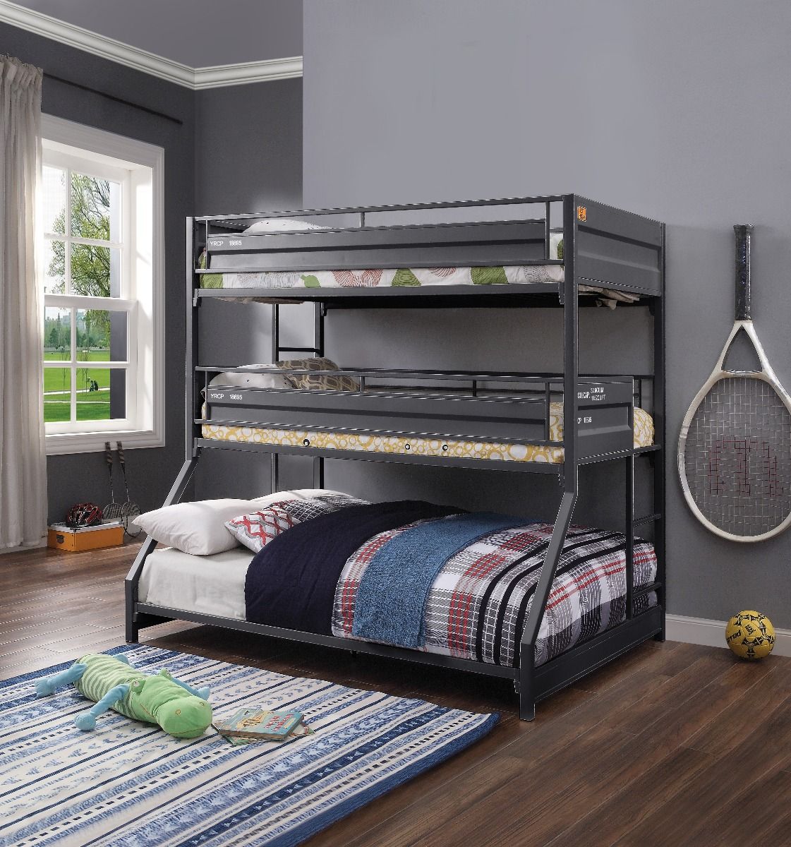 Cargo - Twin Over Twin Over Full Triple Bunk Bed - Gunmetal Finish - Urban Living Furniture (Los Angeles, CA)