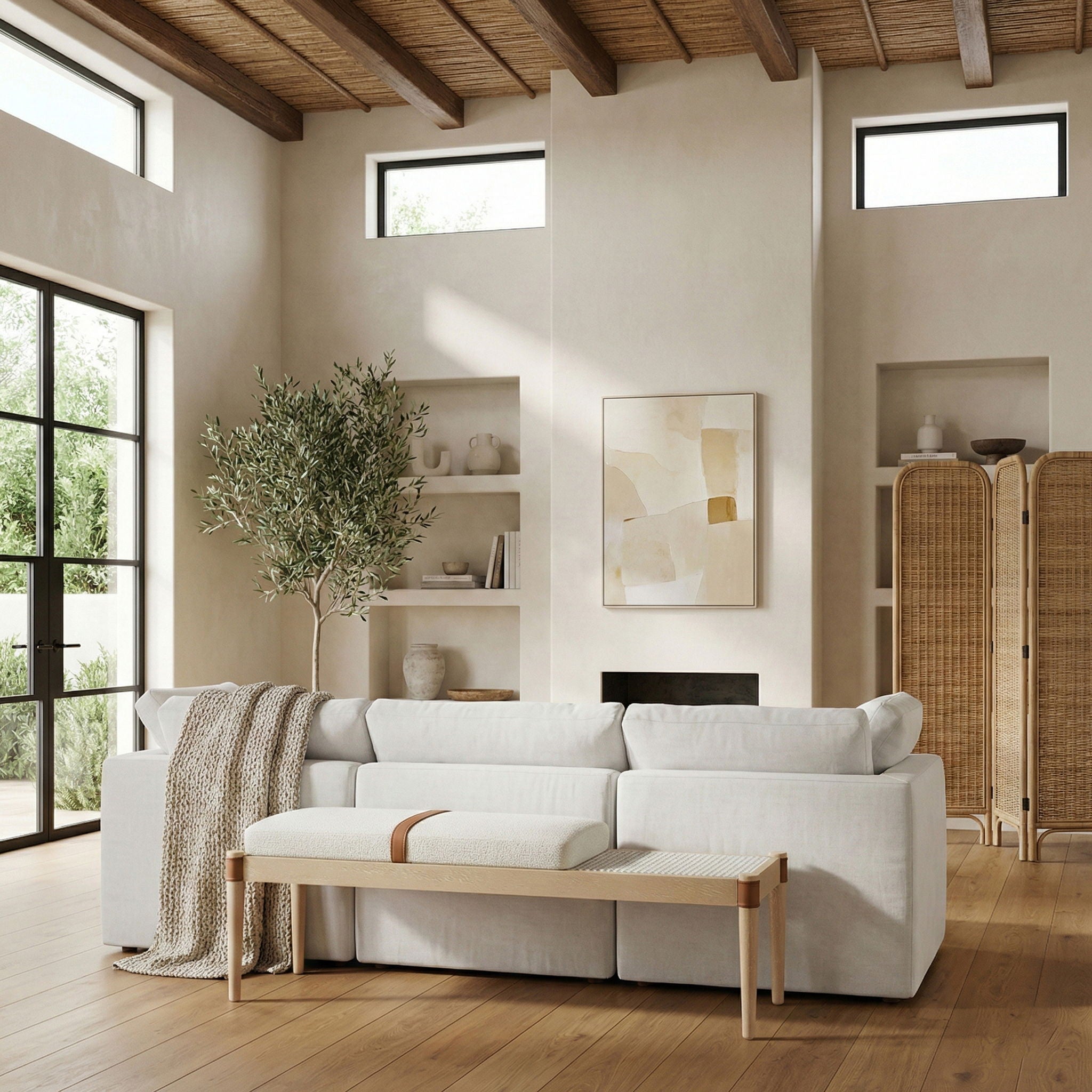 Nara - Linen Textured Fabric Upholstered Bench - Painted Natural - Urban Living Furniture (Los Angeles, CA)