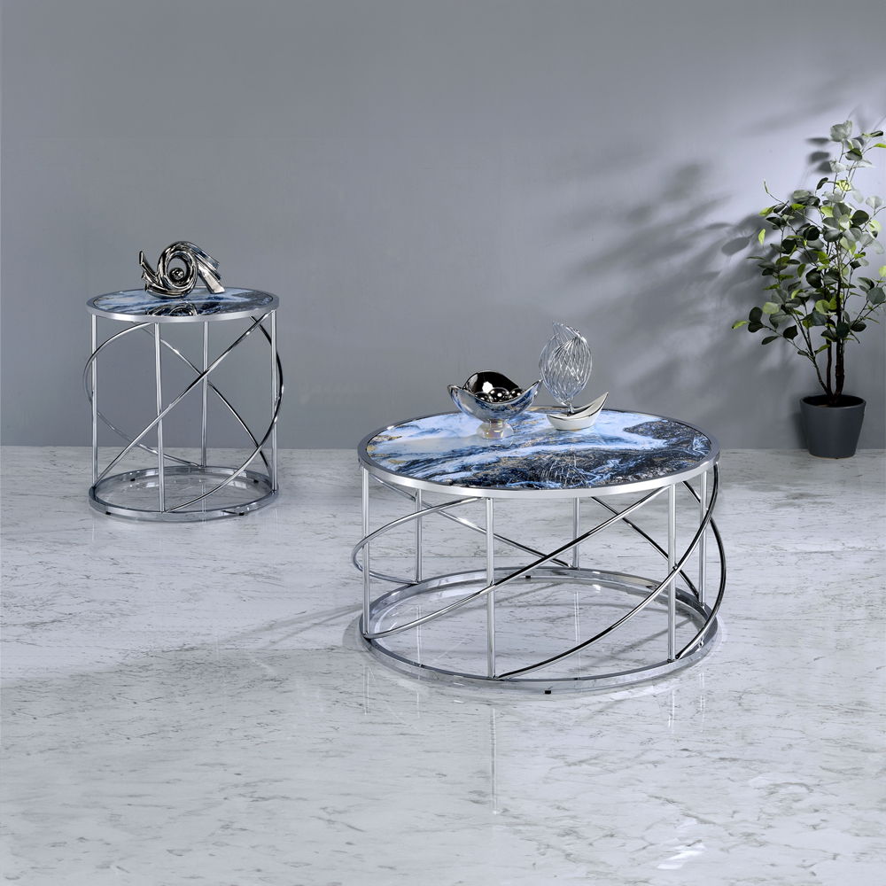 Lyda - Coffee Table - Blue Marble Print & Chrome - Urban Living Furniture (Los Angeles, CA)