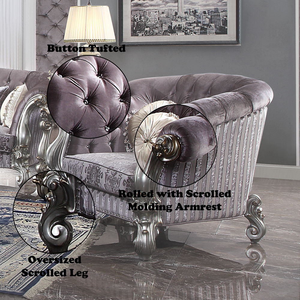 Versailles - Chair With 2 Pillows - Velvet & Antique Platinum - Urban Living Furniture (Los Angeles, CA)