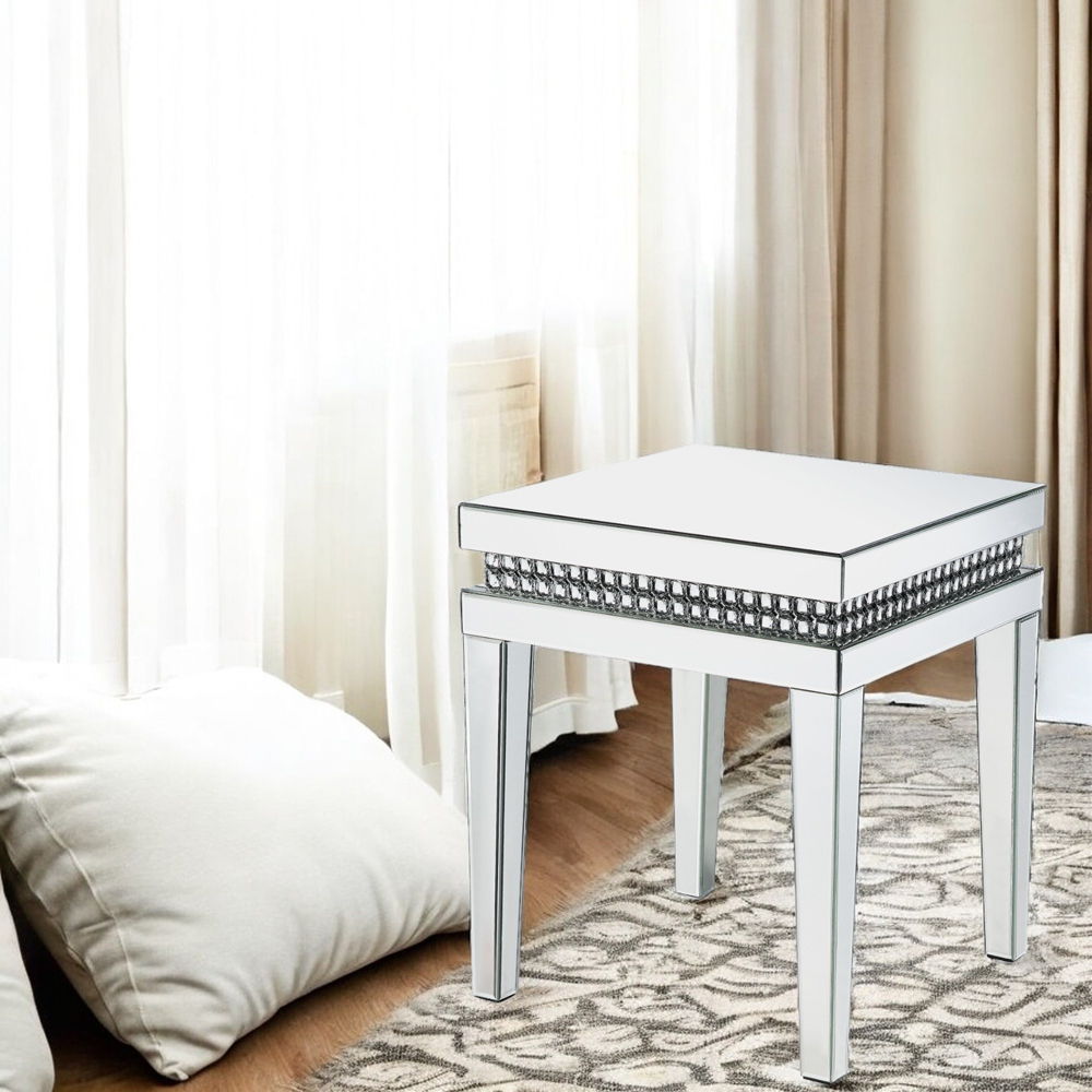 Lotus - 20" End Table - Mirrored & Faux Ice Cube Crystals - Urban Living Furniture (Los Angeles, CA)