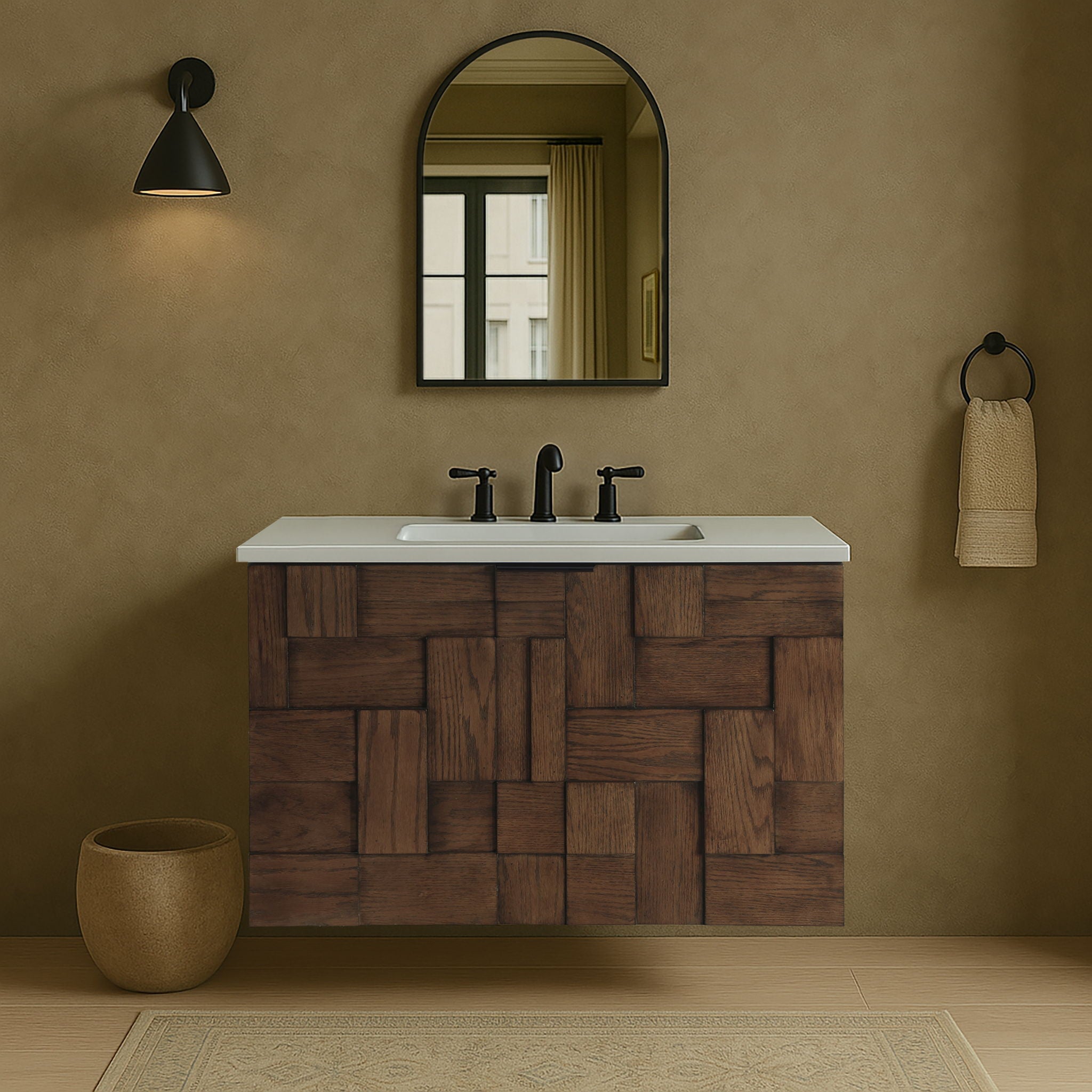 Leonardo - Engineered Stone And Solid Wood 24" Wall Mounted Bathroom Vanity - Urban Living Furniture (Los Angeles, CA)