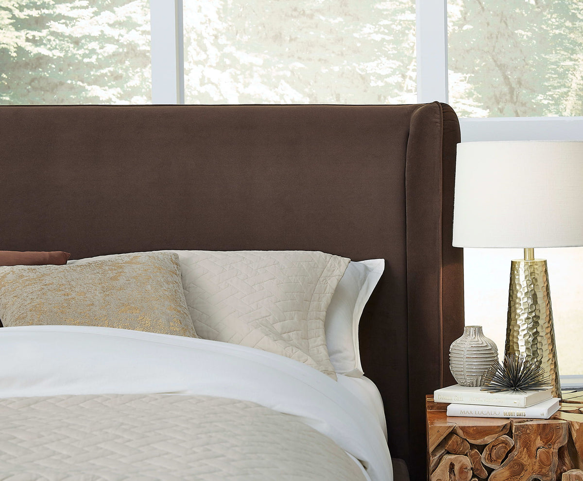 Formosa Bacall - Queen Velvet Upholstered Wingback Platform Bed - Cola