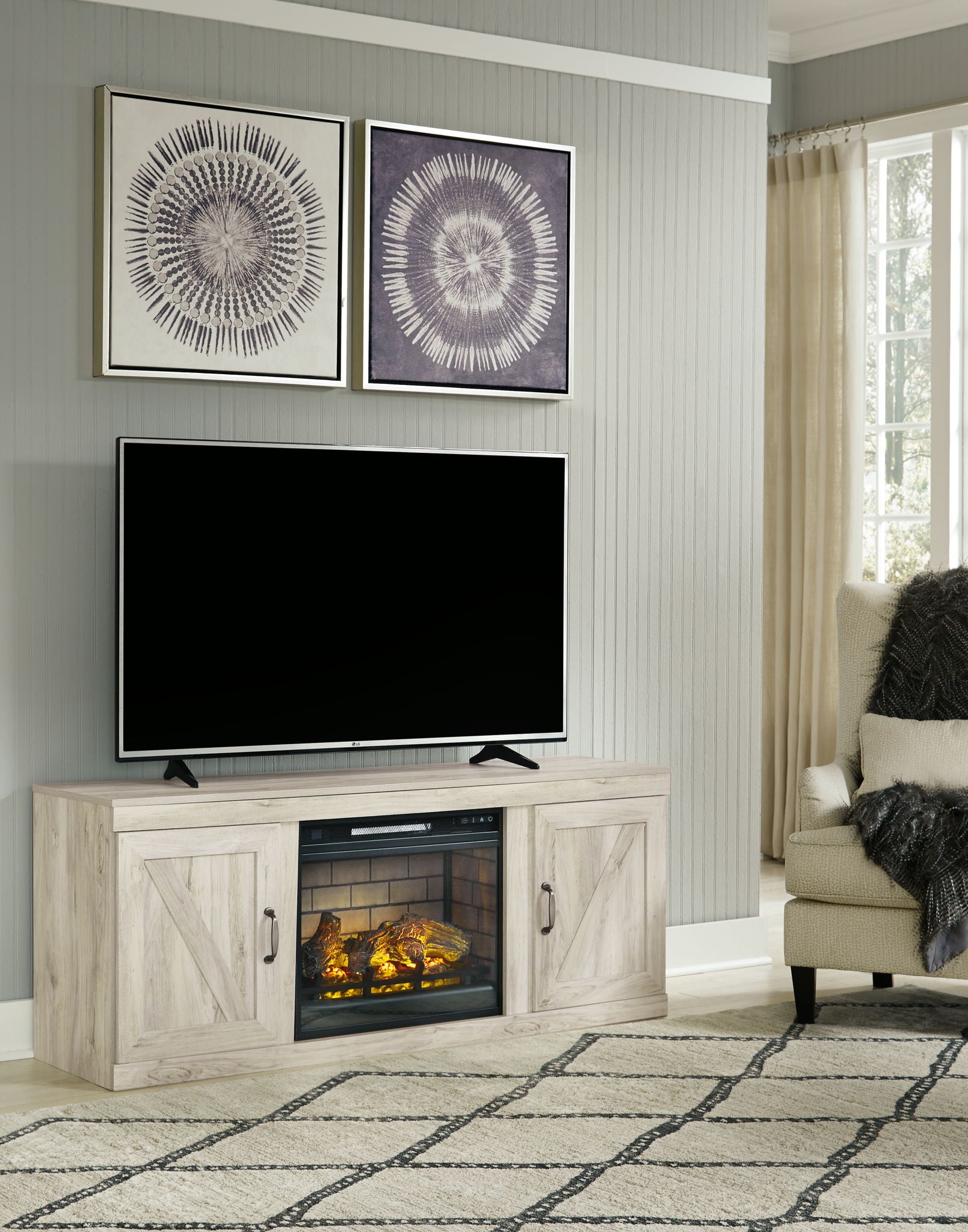 Bellaby - Whitewash - TV Stand With Faux Firebrick Fireplace Insert - Urban Living Furniture (Los Angeles, CA)