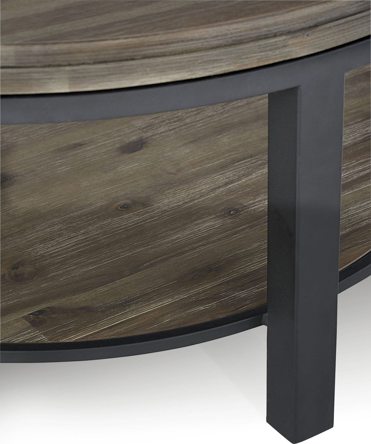 Canyon - Solid Wood And Metal Round Coffee Table - Washed Gray / Black