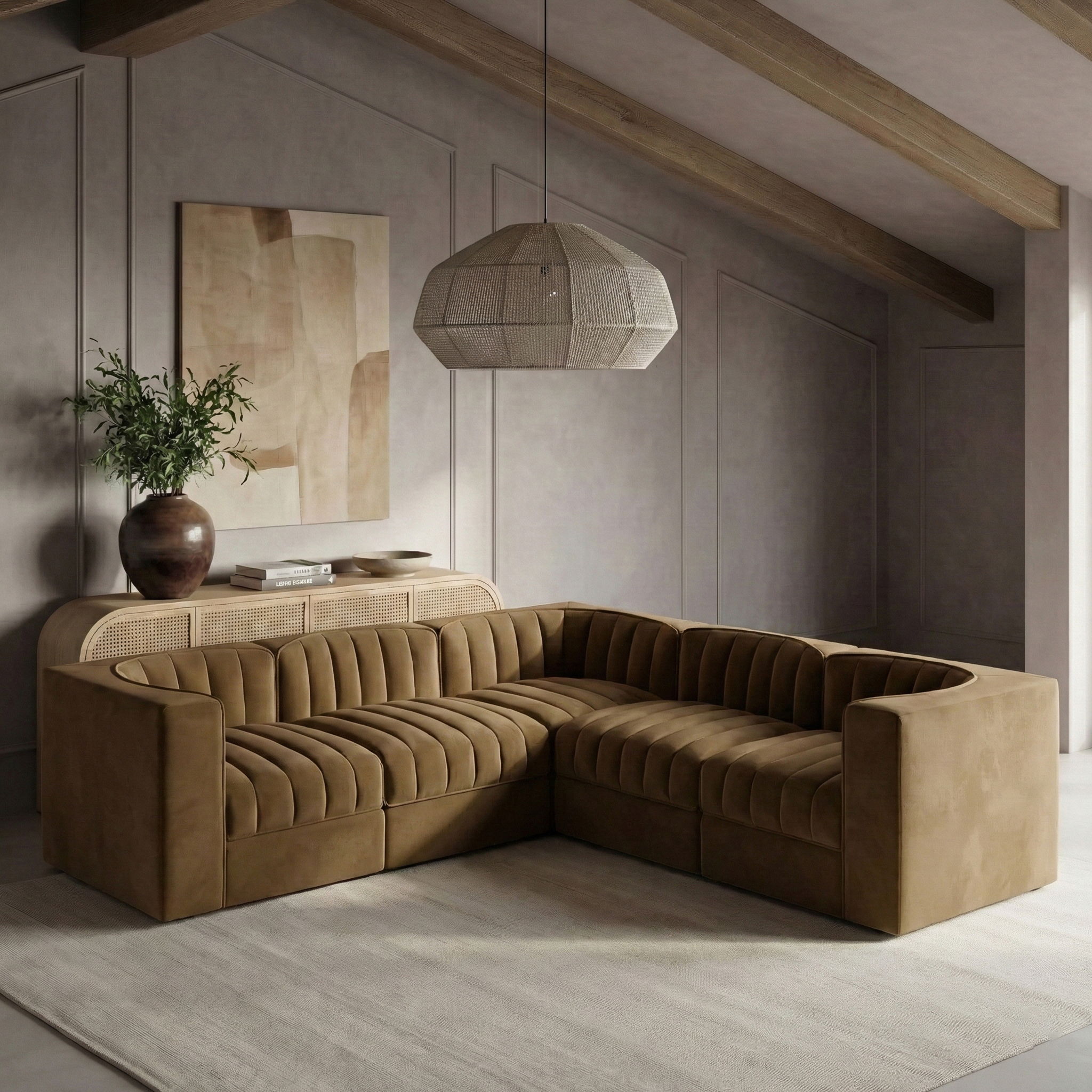 Rummi - Symmetrical Velvet Performance Fabric Upholstered 5 Piece Modular Sectional - Urban Living Furniture (Los Angeles, CA)