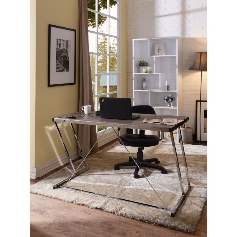 Finis - Writing Desk With USB - Weathered Oak & Chrome - Urban Living Furniture (Los Angeles, CA)