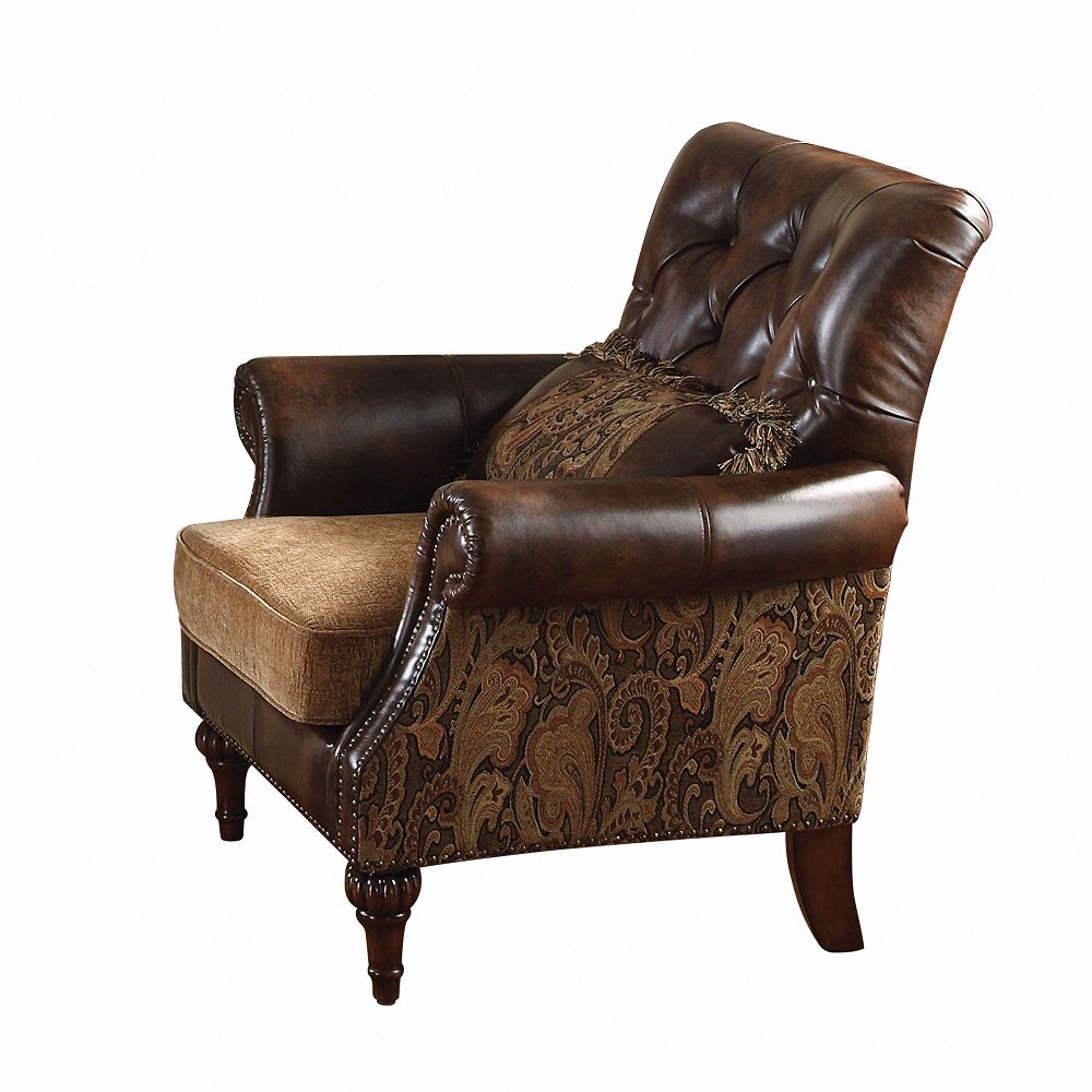 Dreena - Chair With Pillow - Two Tone Brown Synthetic Leather & Chenille Cherry - Urban Living Furniture (Los Angeles, CA)