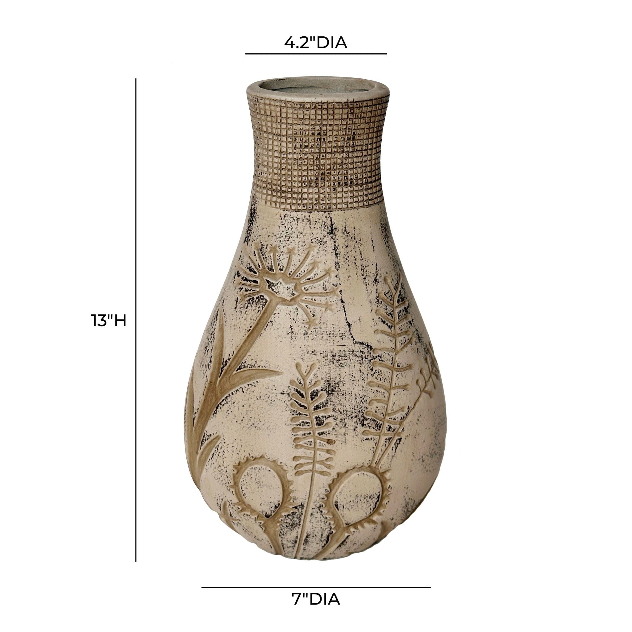 Earthenware - Floral Pattern Vase - Gray - Urban Living Furniture (Los Angeles, CA)