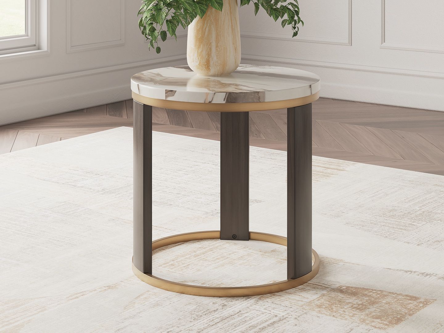 Jazmore - Round End Table - Brown / Brass Finish - Urban Living Furniture (Los Angeles, CA)