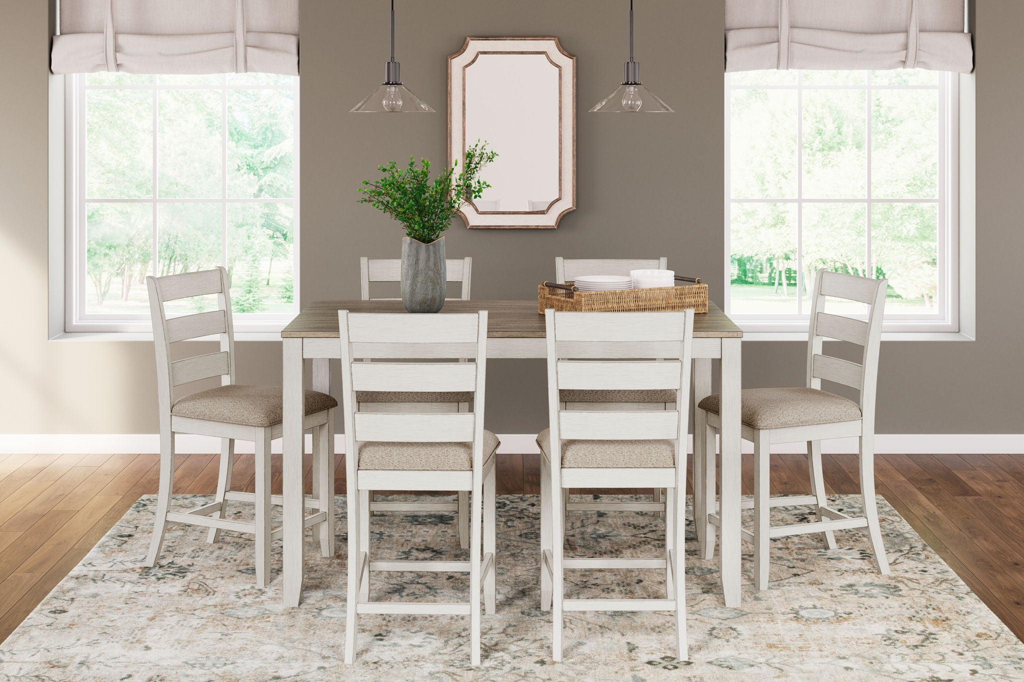 Skempton - White / Light Brown - Counter Height Dining Table and Bar Stools (Set of 7) - Urban Living Furniture (Los Angeles, CA)