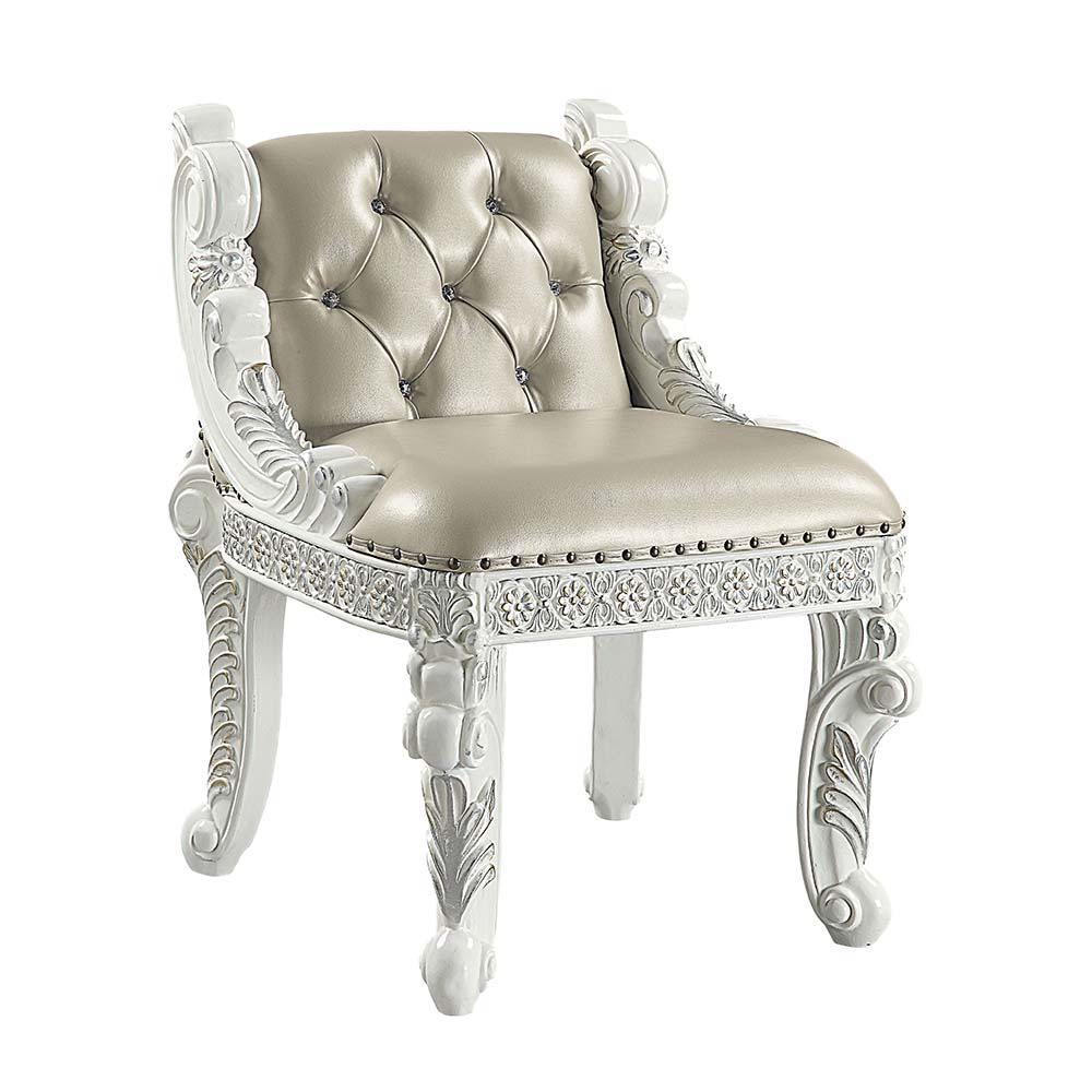 Vanaheim - Vanity Stool - Beige PU & Antique White Finish - Urban Living Furniture (Los Angeles, CA)