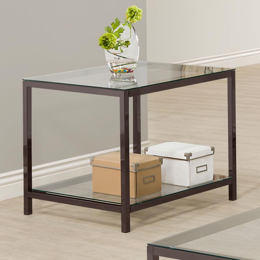 Trini - 1-Shelf Glass Top Side End Table - Black Nickel - Urban Living Furniture (Los Angeles, CA)