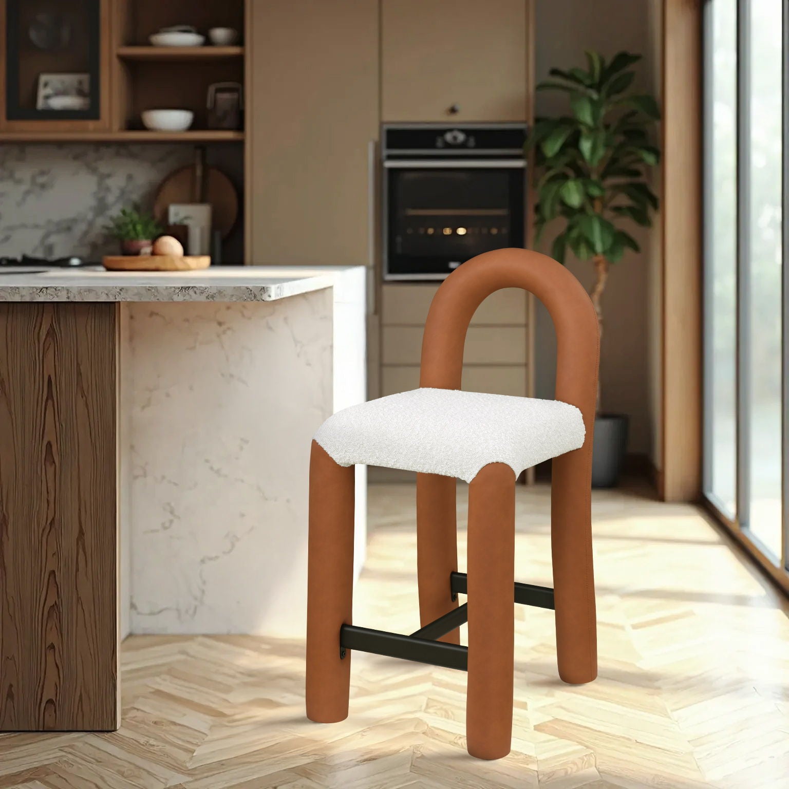 Amari - Vegan Leather and Boucle Fabric Stool - Urban Living Furniture (Los Angeles, CA)