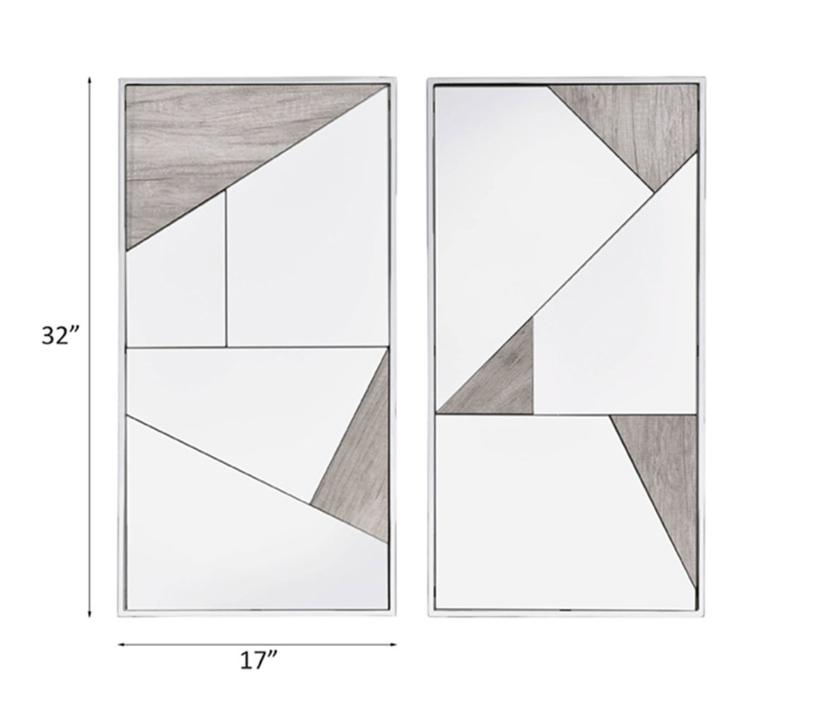 Chafik - Accent Mirror (Set of 2) - Mirrored, Natural Oak & Chrome - Urban Living Furniture (Los Angeles, CA)
