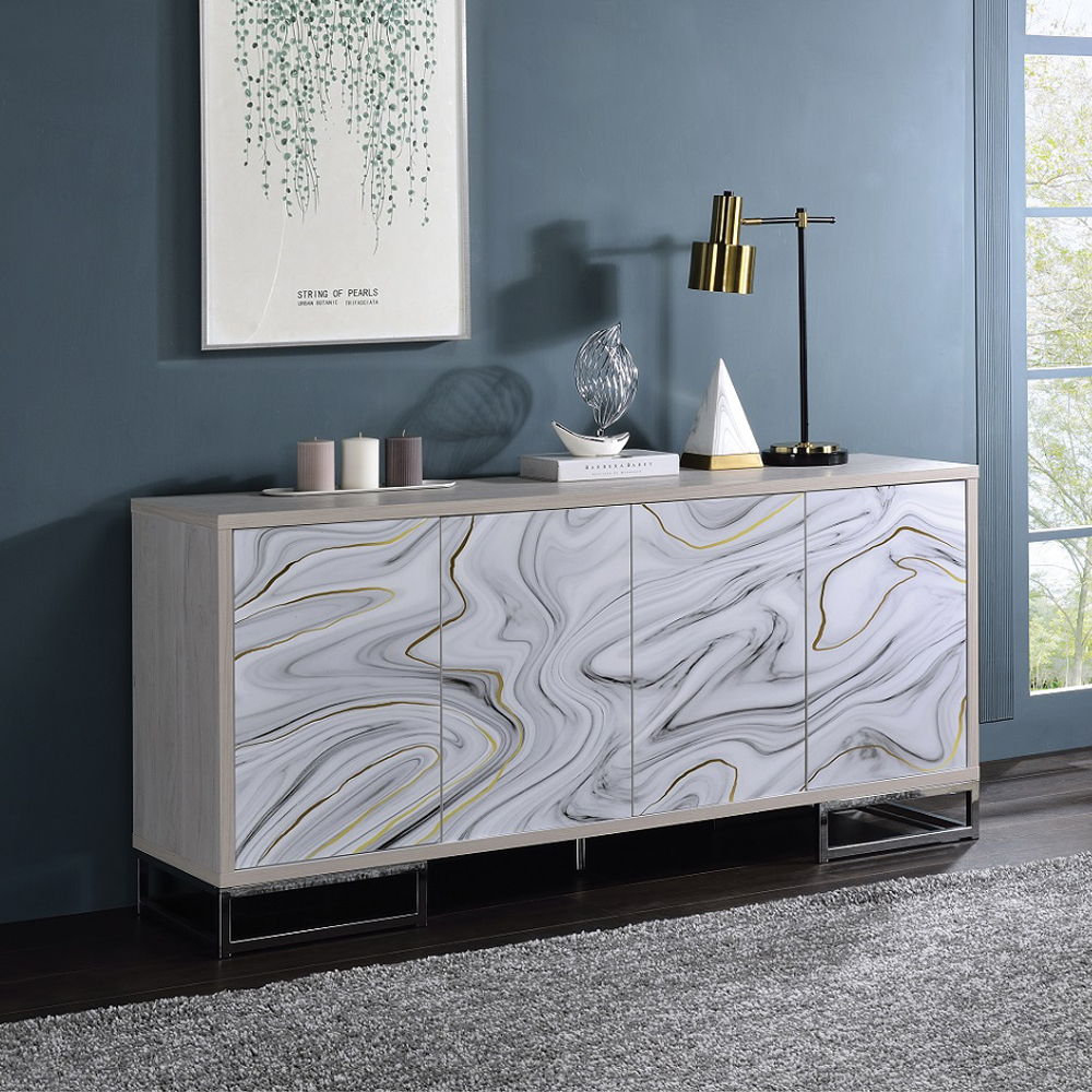 Panos - Console Cabinet - White Marble Print & Chrome - Urban Living Furniture (Los Angeles, CA)