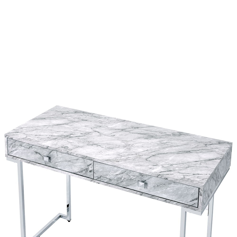 Tigress - Writing Desk - White Printed Faux Marble Top & Chrome - Urban Living Furniture (Los Angeles, CA)