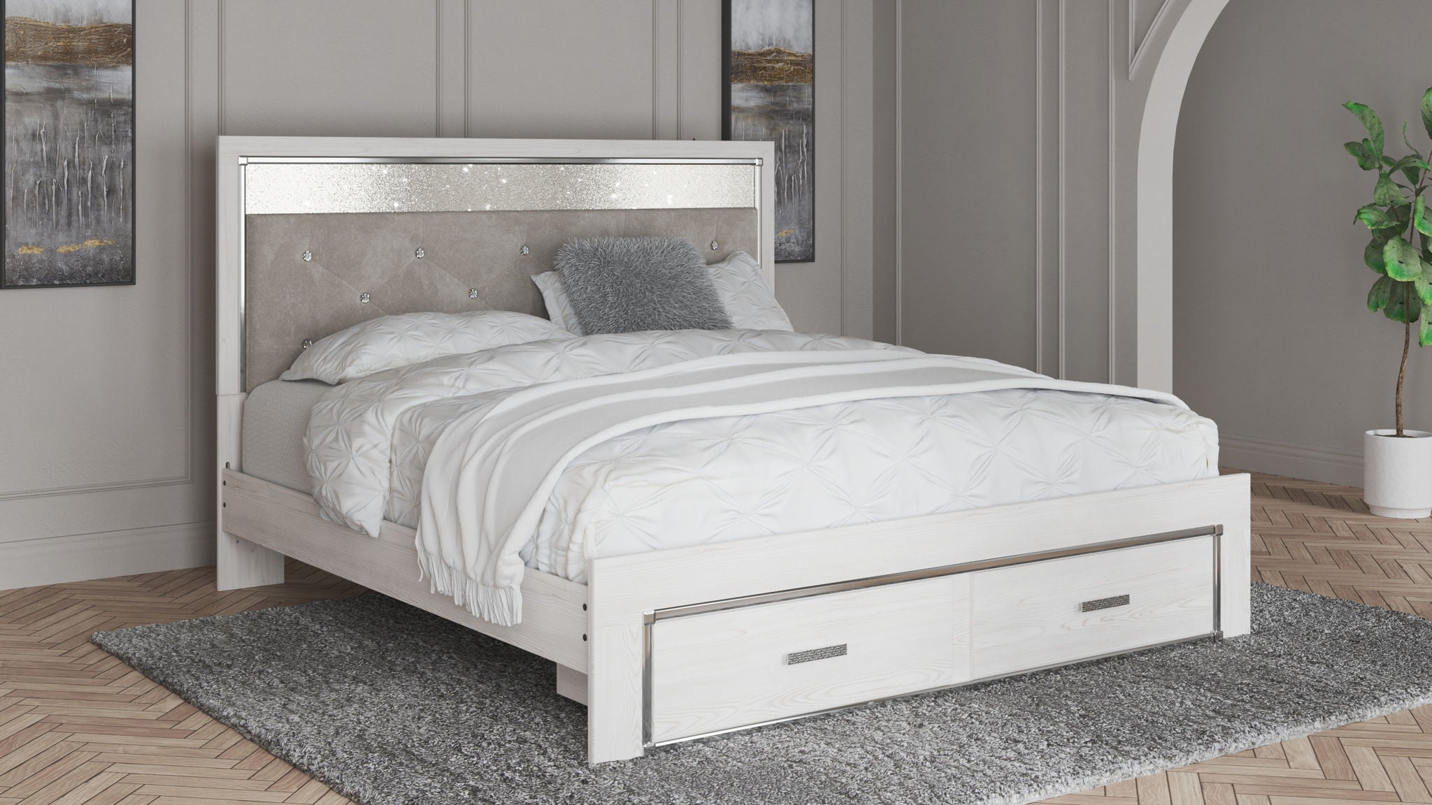 Altyra - White - King Upholstered Storage Bed - Urban Living Furniture (Los Angeles, CA)