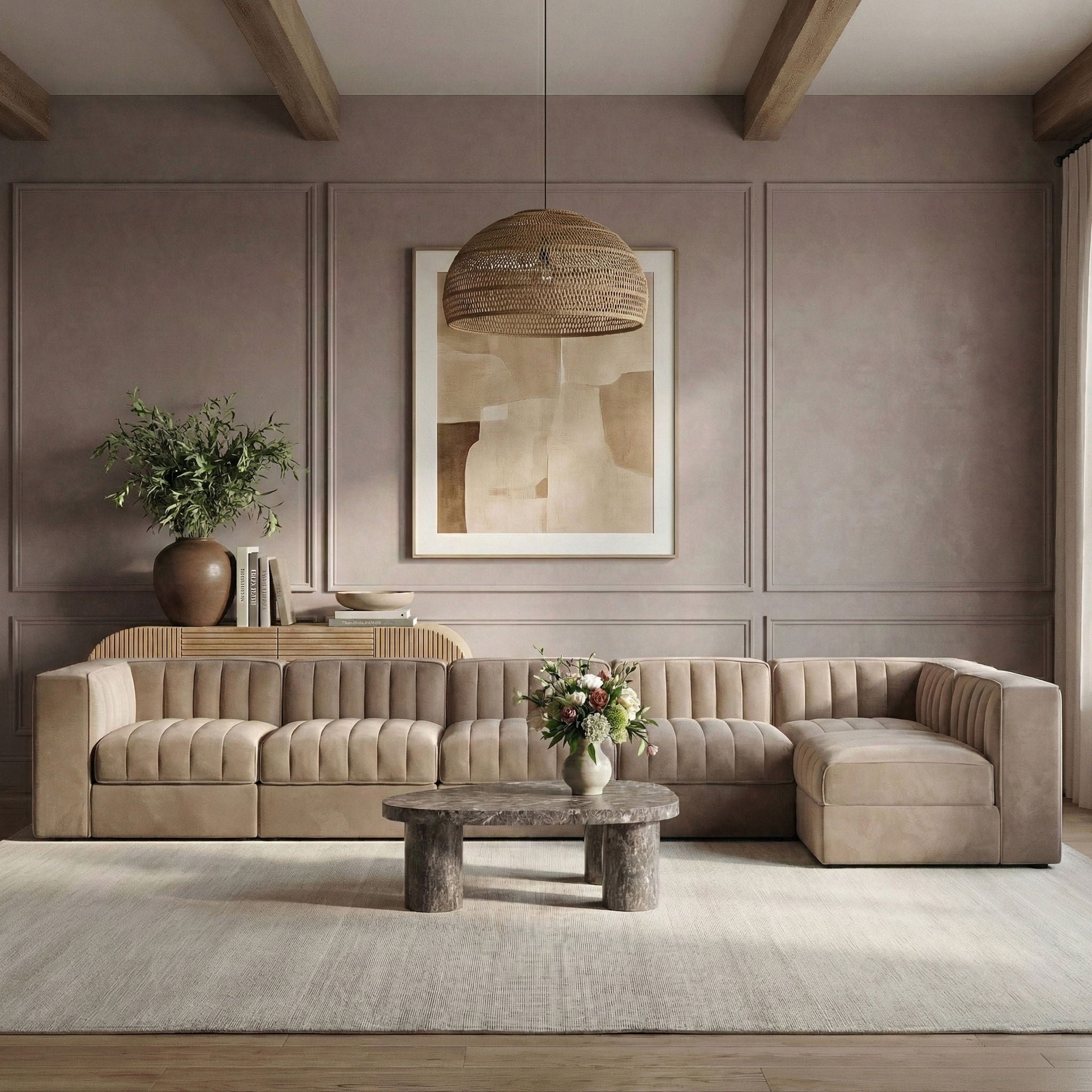 Rummi - Velvet Performance Fabric Upholstered 6 Piece Modular Sectional, L-Shaped (Right) - Urban Living Furniture (Los Angeles, CA)