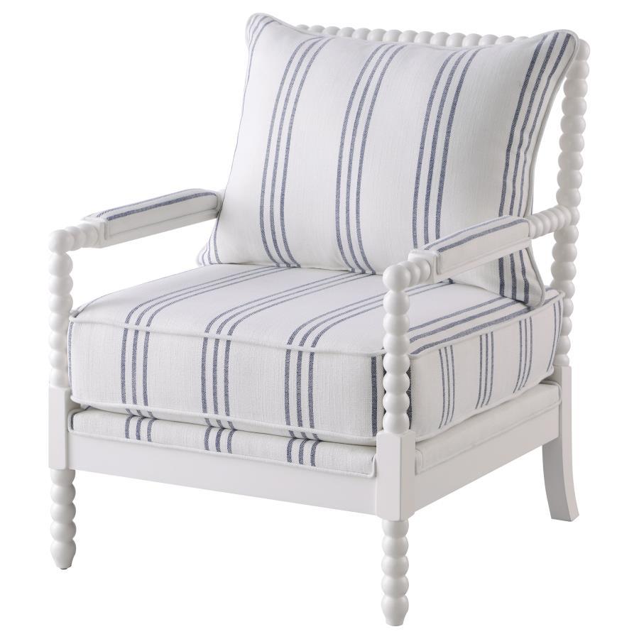 Blanchett - Upholstered Bobbin Accent Chair - White And Navy - Urban Living Furniture (Los Angeles, CA)
