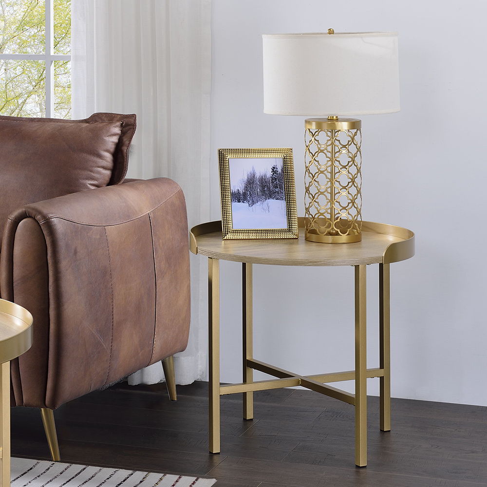 Mithea - End Table - Oak Table Top & Gold - Urban Living Furniture (Los Angeles, CA)