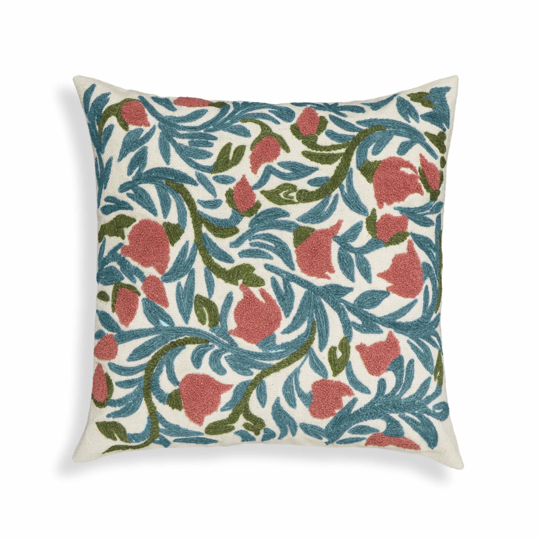 Tulip - Embroidered Floral Wool Square Accent Cushion - Multi - Urban Living Furniture (Los Angeles, CA)