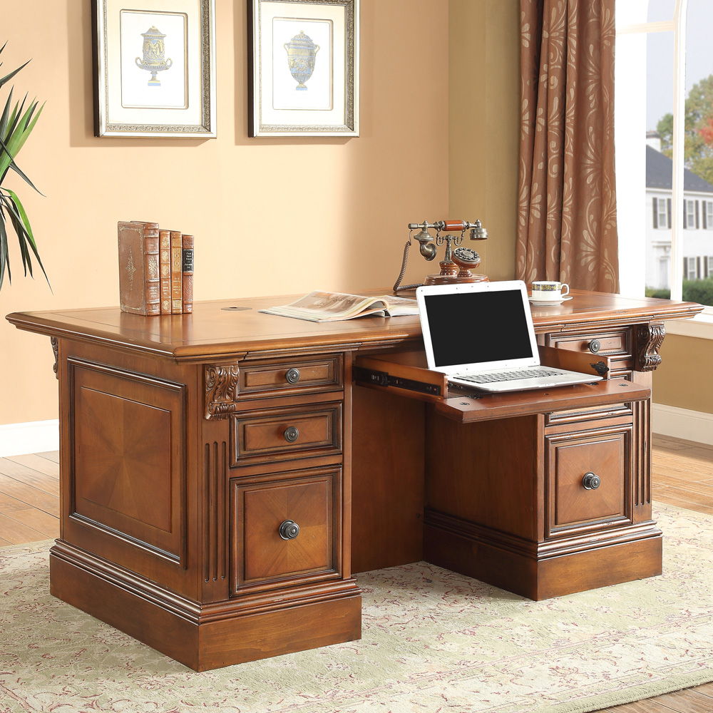 Huntington - Double Pedestal Executive Desk - Antique Vintage Pecan - Urban Living Furniture (Los Angeles, CA)