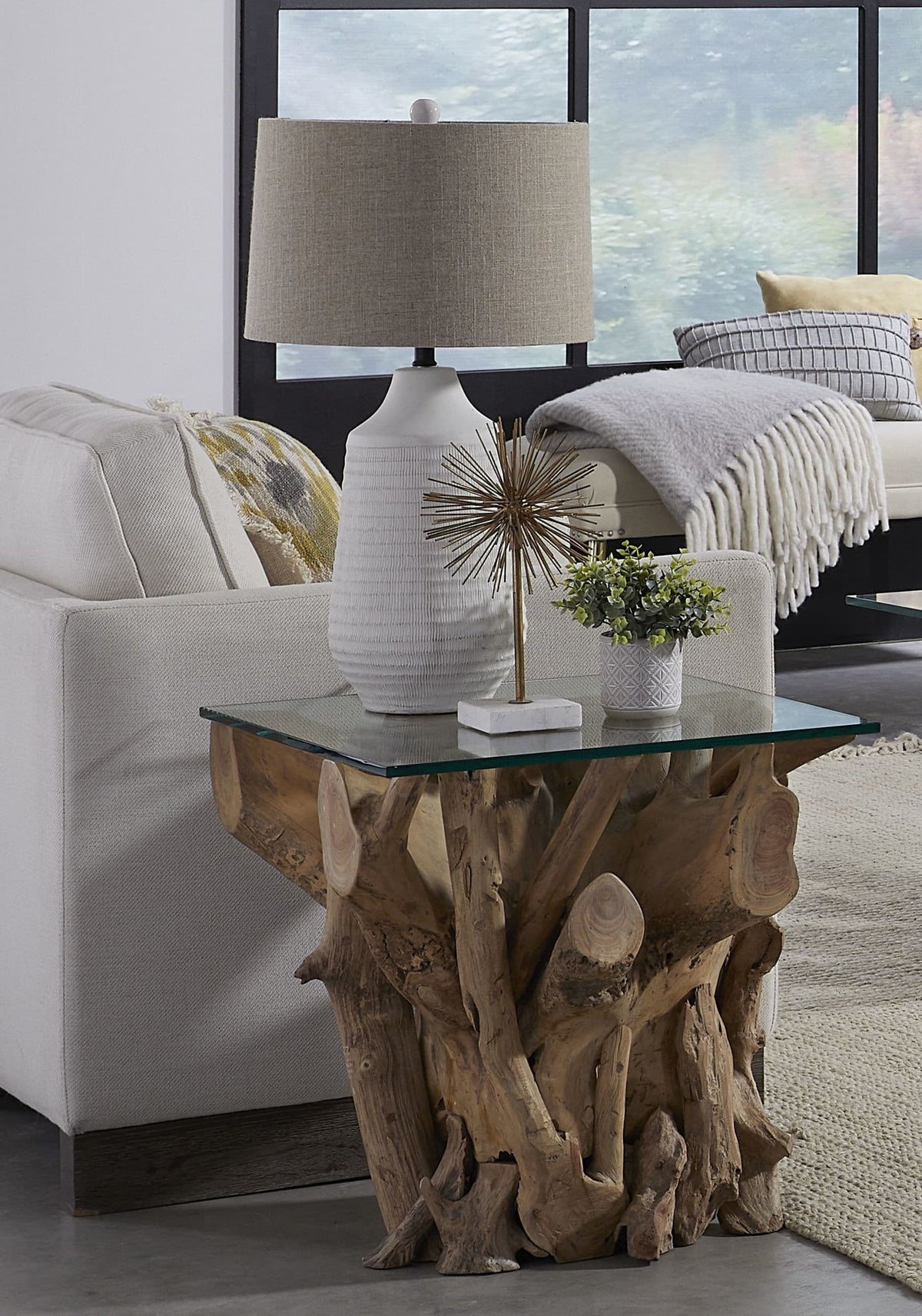 One - Teak Root End Table Base - Warm Teak