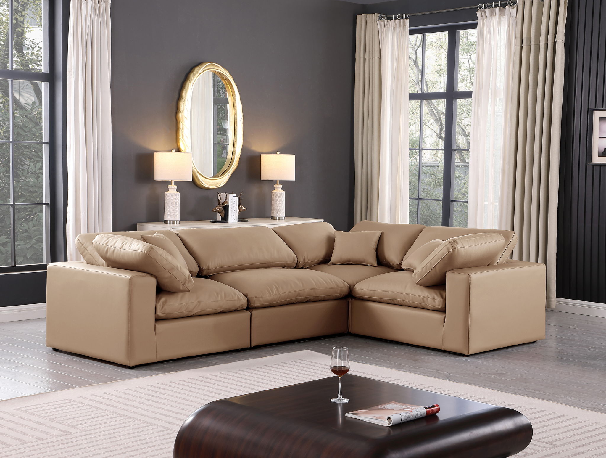 Comfy - 4 Piece Faux Leather Modular Sectional - Tan - Urban Living Furniture (Los Angeles, CA)