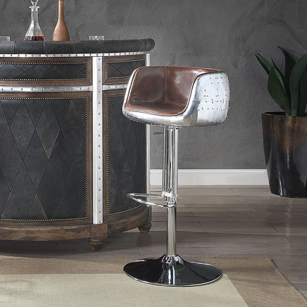 Brancaster - 41" Adjustable Stool With Swivel - Vintage Brown Top Grain Leather & Aluminum - Urban Living Furniture (Los Angeles, CA)