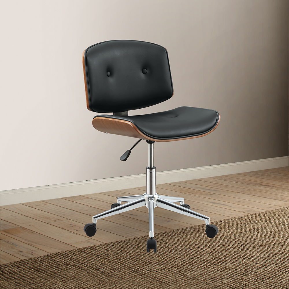 Camila - 36" Office Chair - Black Synthetic Leather & Walnut - Urban Living Furniture (Los Angeles, CA)