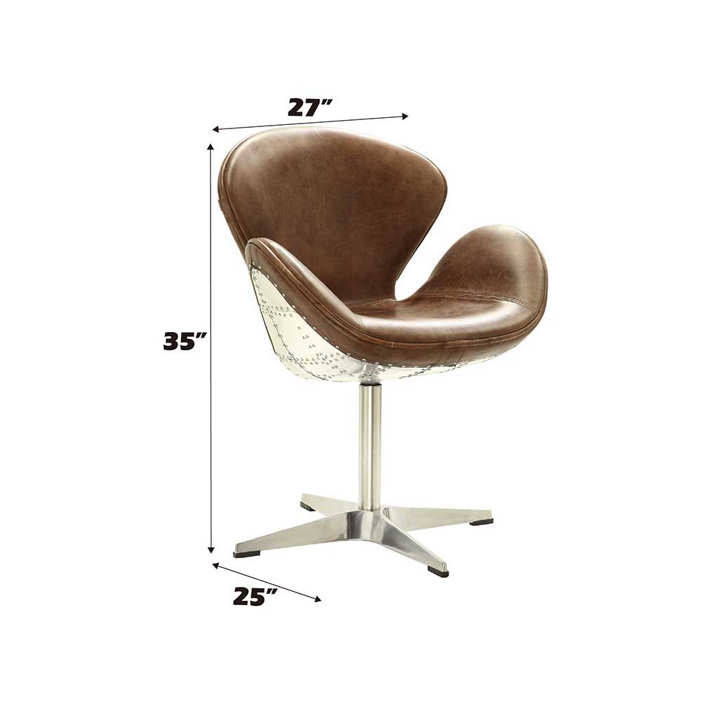 Brancaster - Accent Chair With Swivel - Retro Brown Top Grain Leather & Aluminum - Urban Living Furniture (Los Angeles, CA)