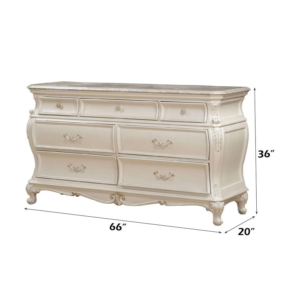 Chantelle - Dresser With Marble Top - Pearl White