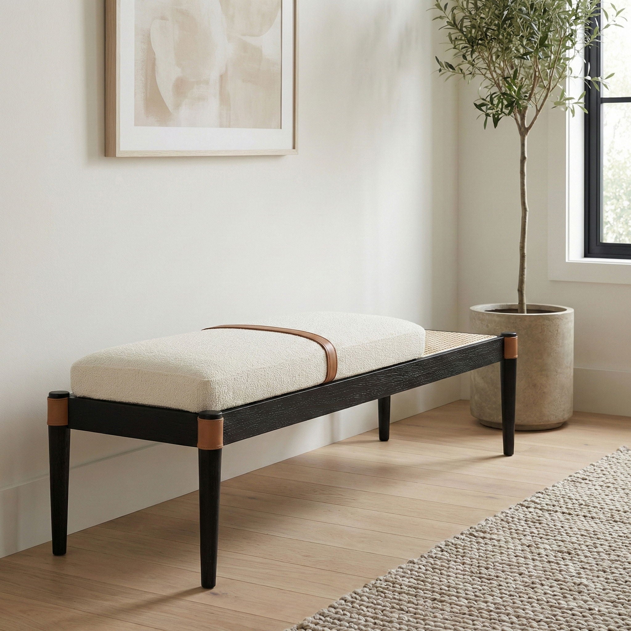 Nara - Linen Textured Fabric Upholstered Bench - Painted Black - Urban Living Furniture (Los Angeles, CA)