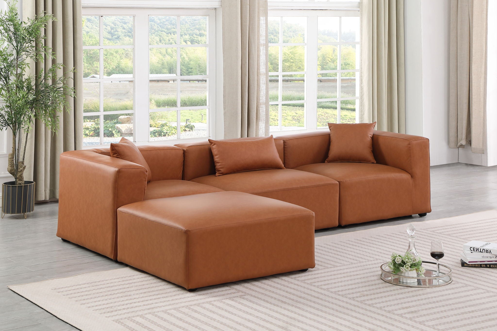 Cube - 4 Piece Modular Sectional With Chaise - Cognac - Urban Living Furniture (Los Angeles, CA)