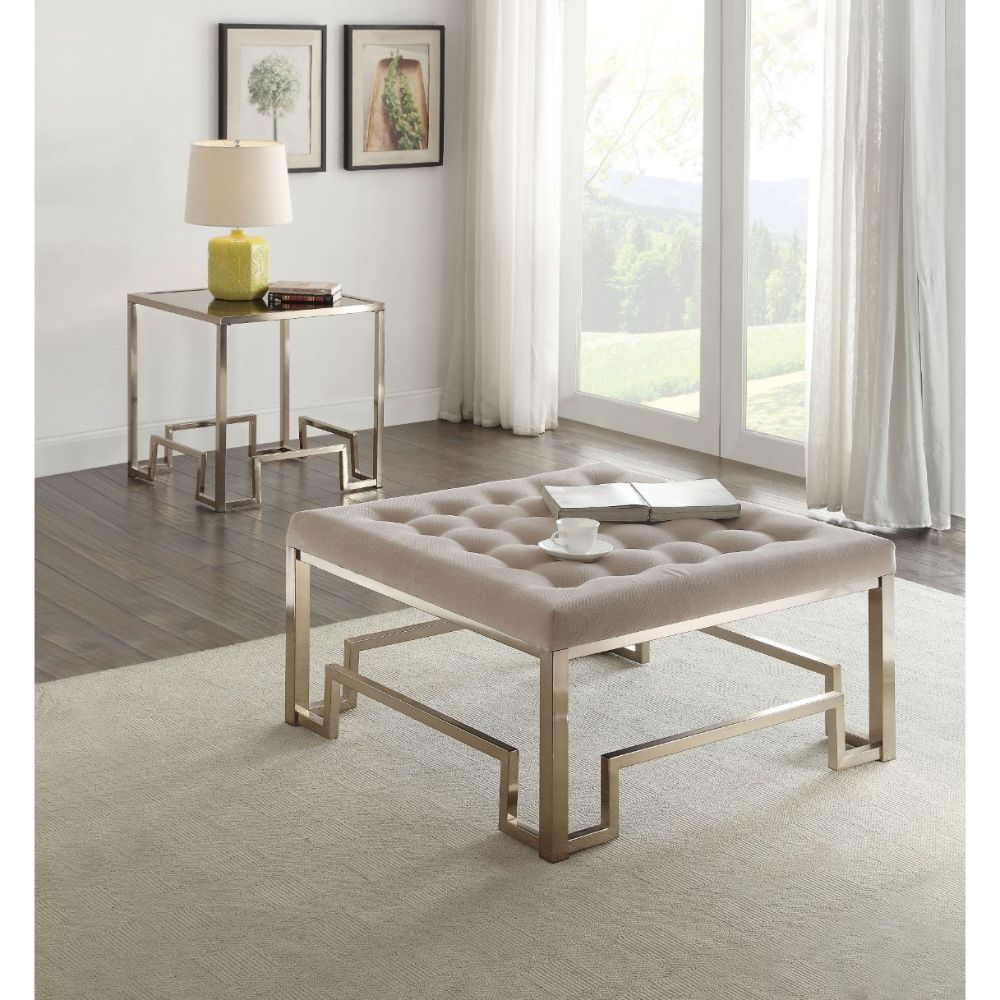Damien - Cocktail Ottoman - Beige Fabric & Champagne - Urban Living Furniture (Los Angeles, CA)
