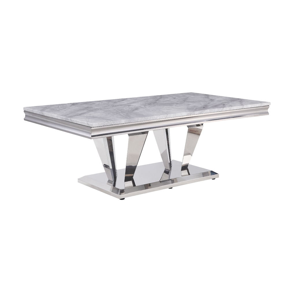 Satinka - Coffee Table - Light Gray Printed Faux Marble Top & Mirrored Silver - Urban Living Furniture (Los Angeles, CA)