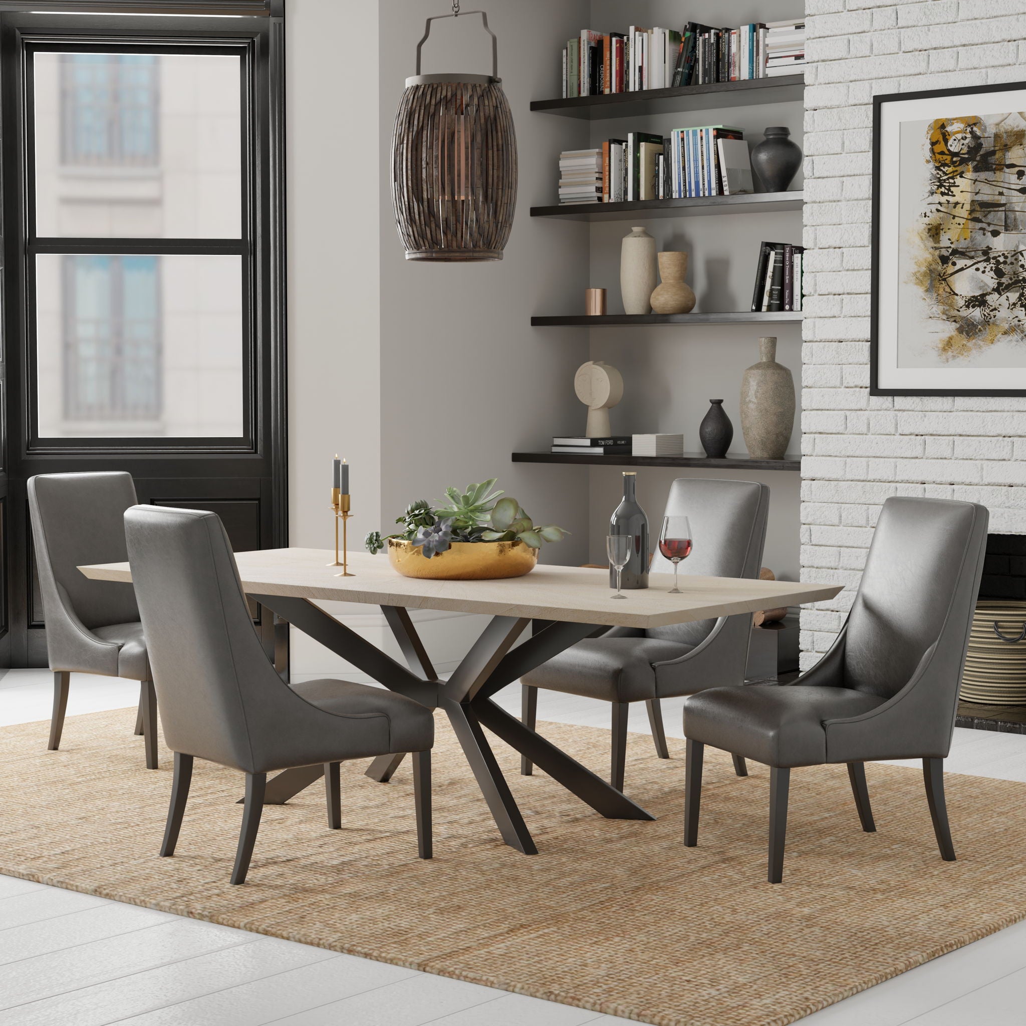Crossings - Rectangular Dining Table With 4 Upholstered Chairs - Natural & Dark Gray - Urban Living Furniture (Los Angeles, CA)