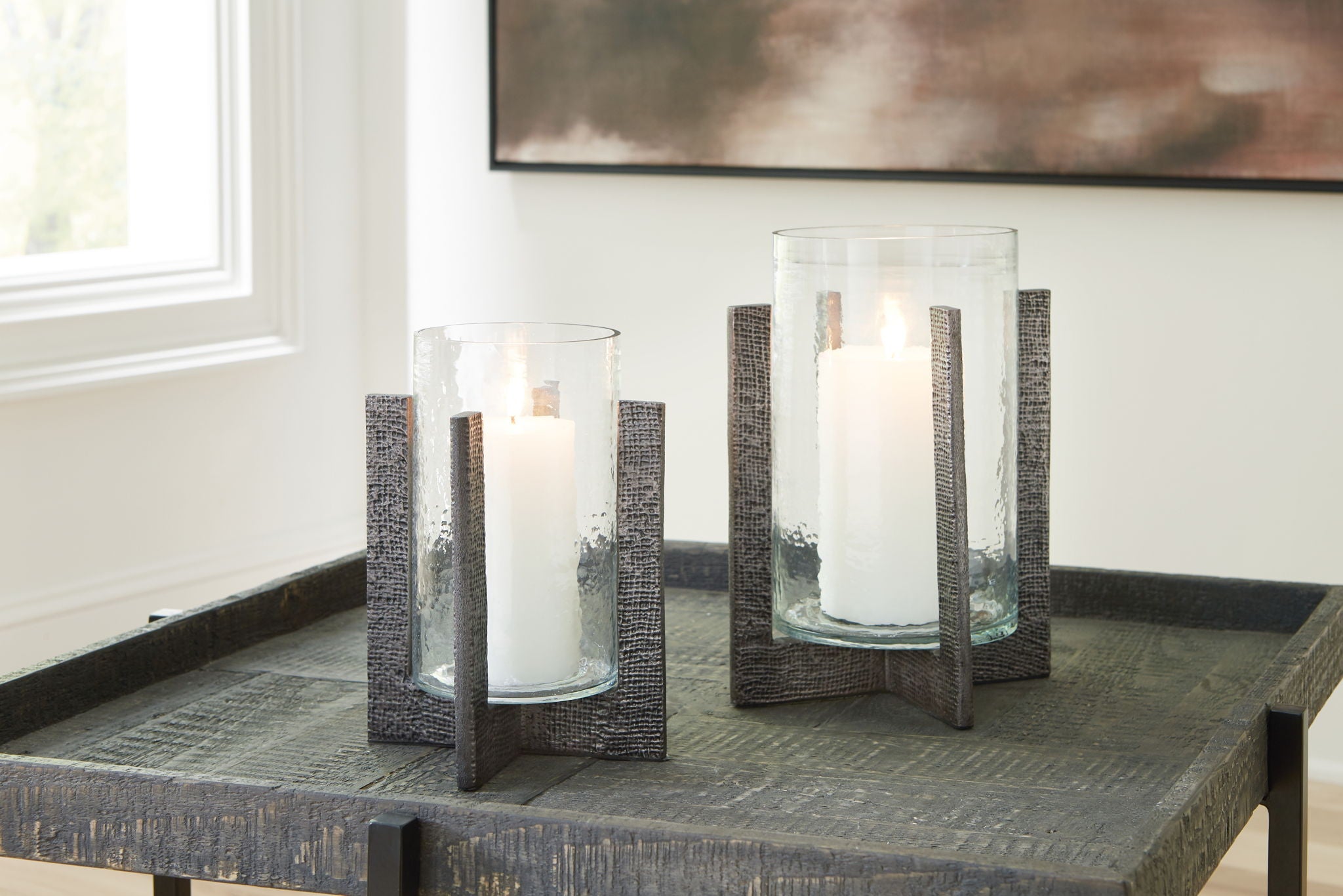 Garekton - Clear / Pewter Finish - Candle Holder Set (Set of 2) - Urban Living Furniture (Los Angeles, CA)
