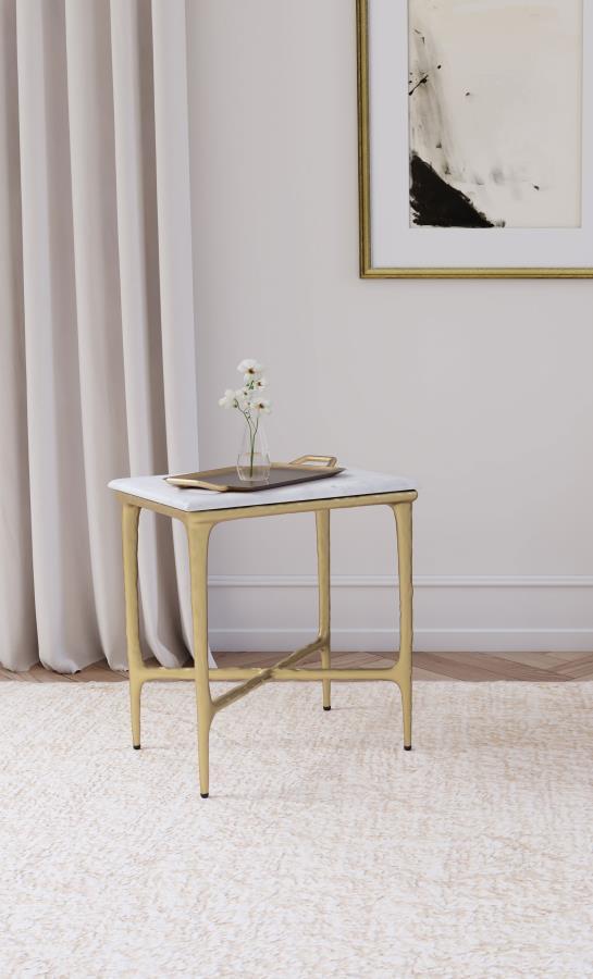 Baldwin - Rectangular Marble Top Side Table - White And Gold - Urban Living Furniture (Los Angeles, CA)
